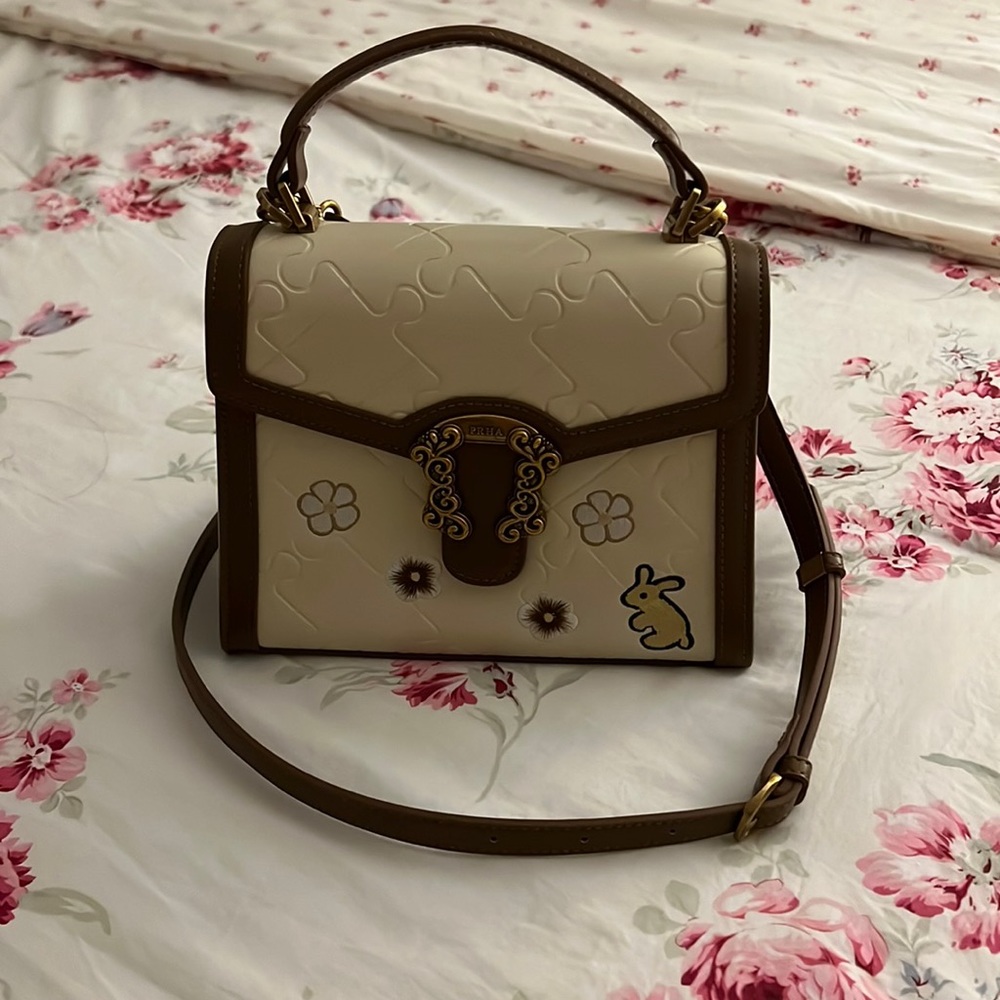 Puzzle Themed with Embroidered Bunnies & Flowers Purse